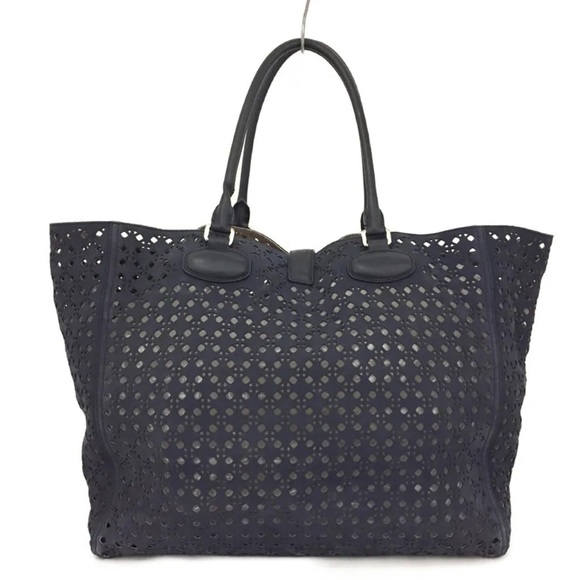 Loewe Navy blue Punching Leather Shoulder Tote Bag PERFECT SUMMER BAG “Anagram” - Picture 5 of 13